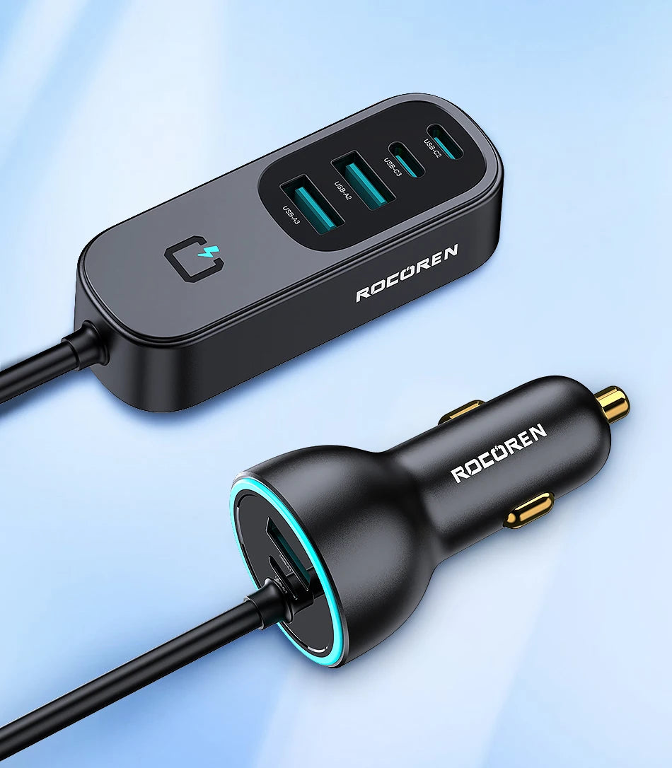 Rocoren 105W 6-Port Car Charger for Front & Back Seat