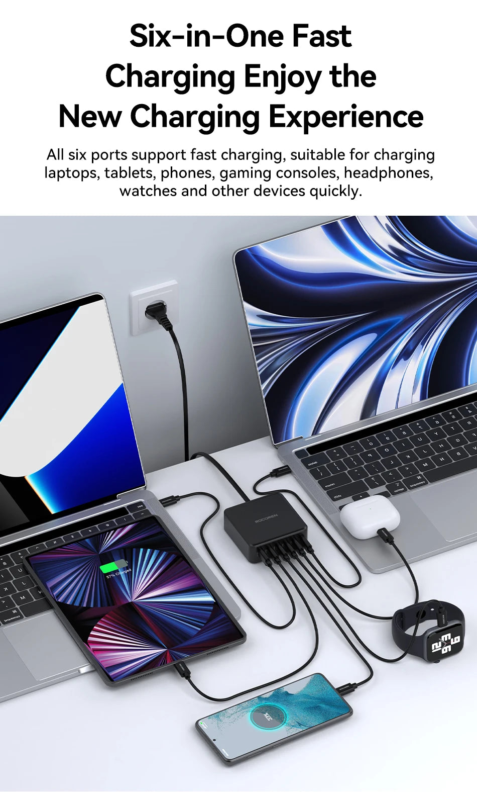 Rocoren 150W 6-Port Desktop Charger