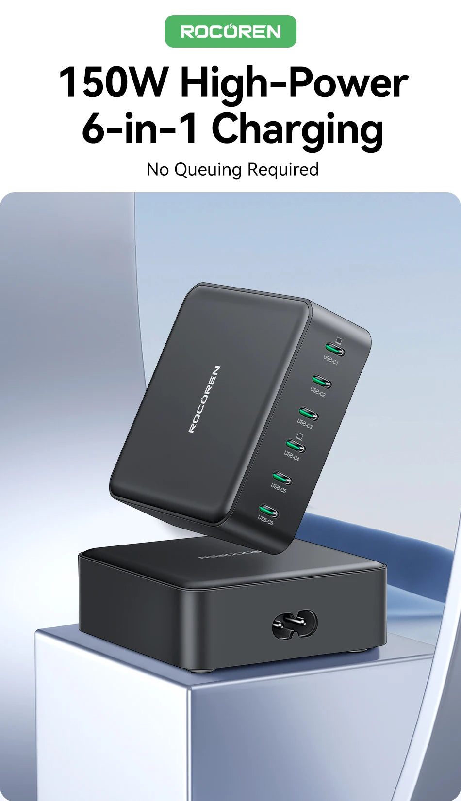 Rocoren 150W 6-Port Desktop Charger