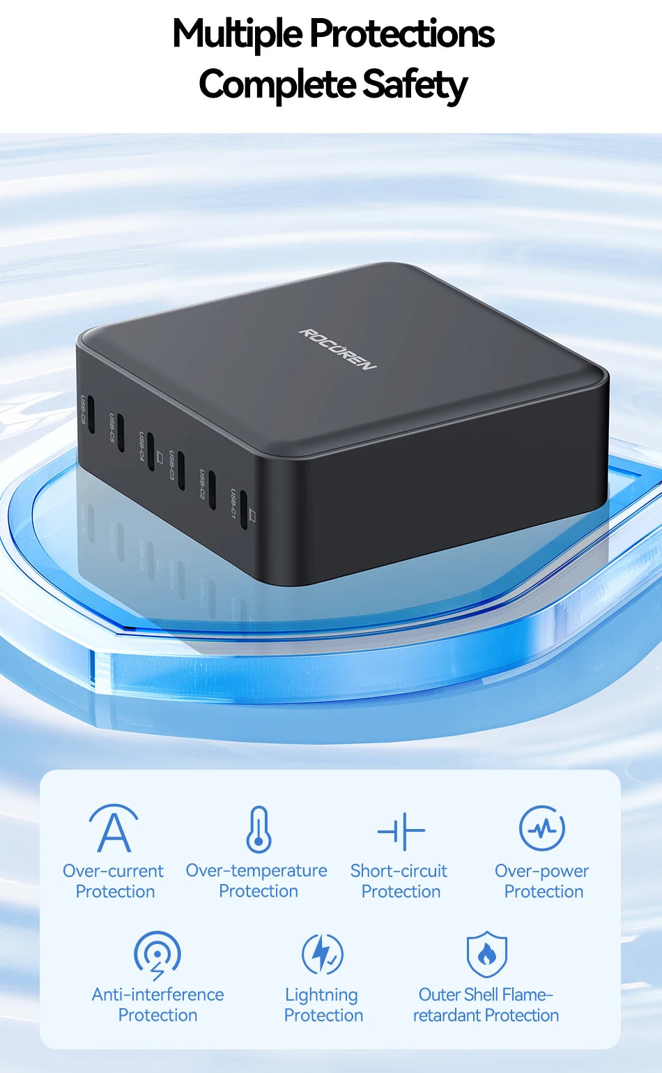 Rocoren 150W 6-Port Desktop Charger