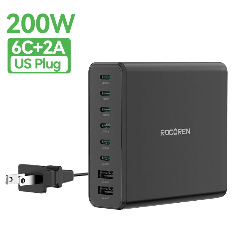 Rocoren 200W 8-Port Desktop Charger
