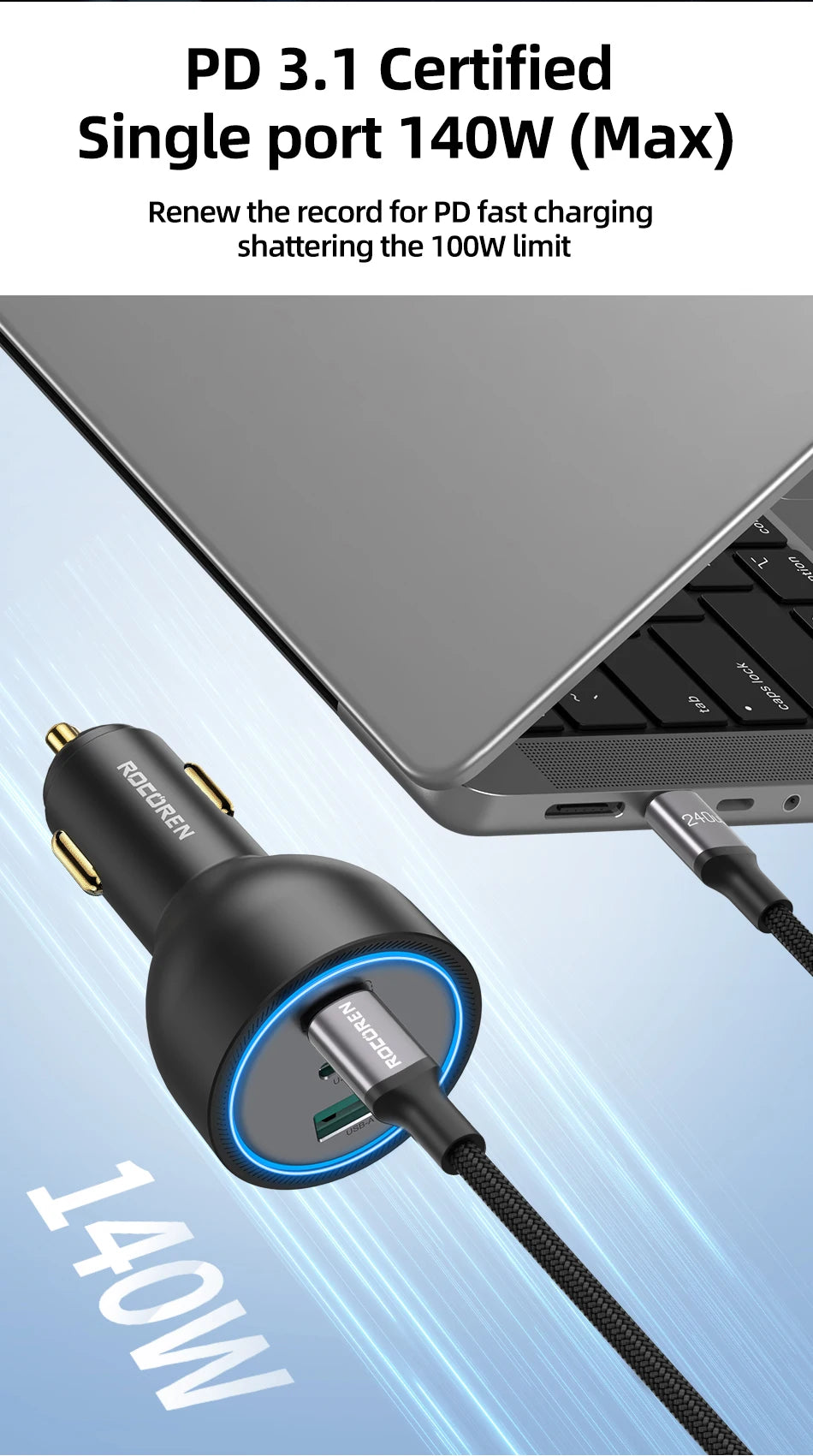 Rocoren 165W 3-Port Car Charger