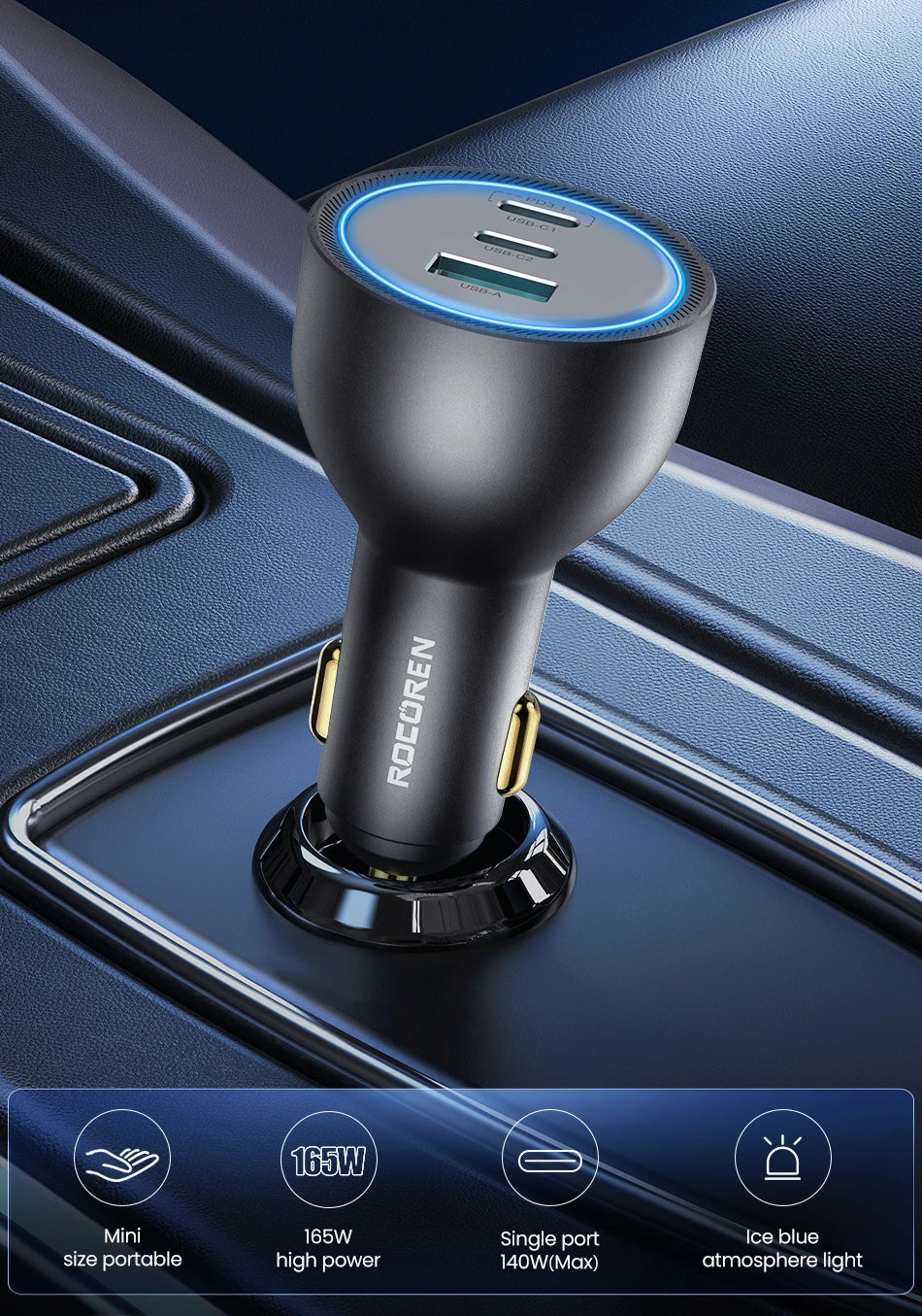 Rocoren 165W 3-Port Car Charger