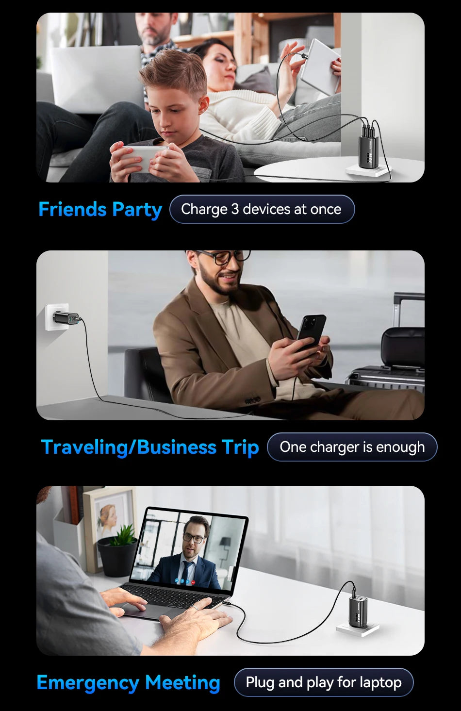 65W GaN Charger for Laptop & Phone | 3-Port Fast Charging UK