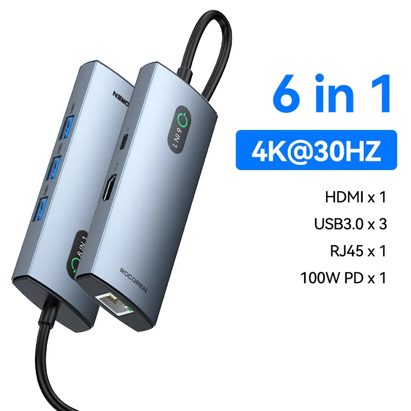 Rocoren 11 in 1 USB C Hub PD 100W RJ45 SD Reader USB 3.0 Splitter 8 in 1 Dock Station For Macbook Air Pro Samsung Xiaomi Laptop