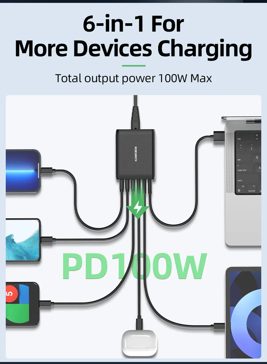 Rocoren 100W 6-Port Desktop Charger