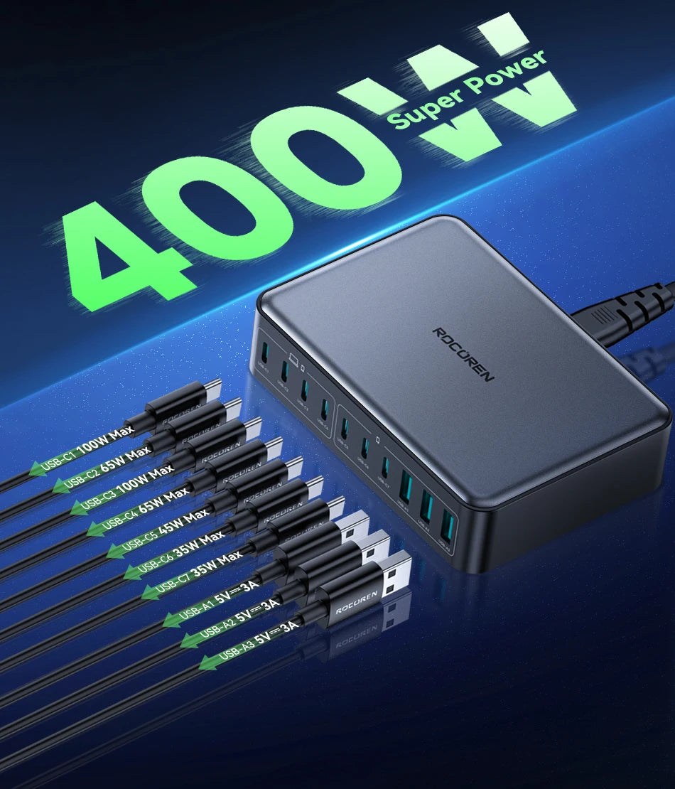 Rocoren 400W 10-Port Desktop Charging Station
