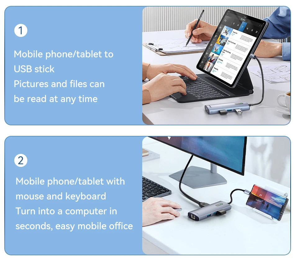 Rocoren 11 in 1 USB C Hub PD 100W RJ45 SD Reader USB 3.0 Splitter 8 in 1 Dock Station For Macbook Air Pro Samsung Xiaomi Laptop