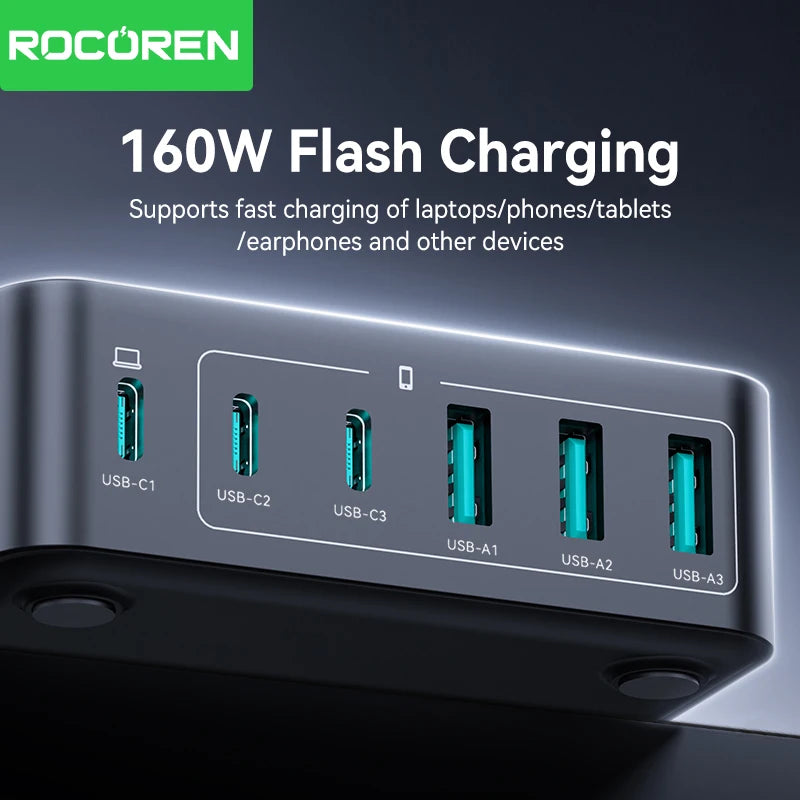 Rocoren 160W 6-Ports Desktop Charger