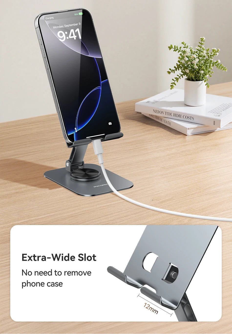 Rocoren Foldable Metal Phone Stand with 360° Rotation