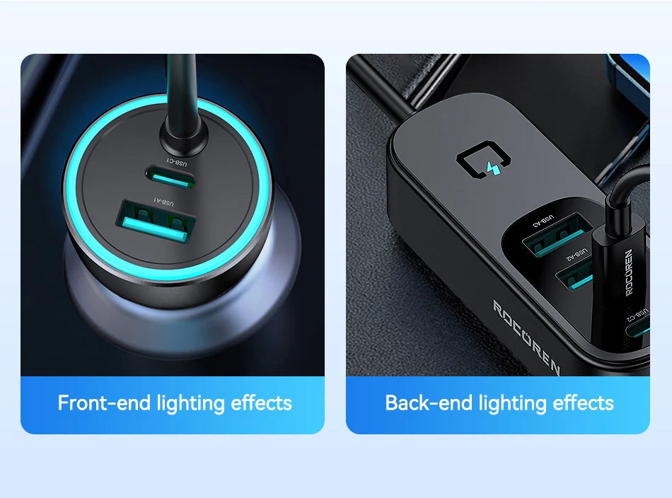 Rocoren 105W 6-Port Car Charger for Front & Back Seat