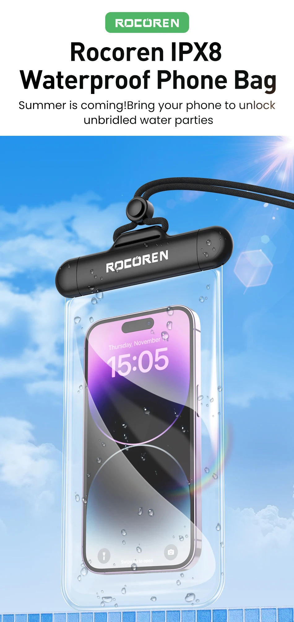 Rocoren Waterproof Phone Case for iPhone 14 13 12 Pro Samsung Xiaomi Swim Water Proof Phone Case Bag Universal Protection Cover