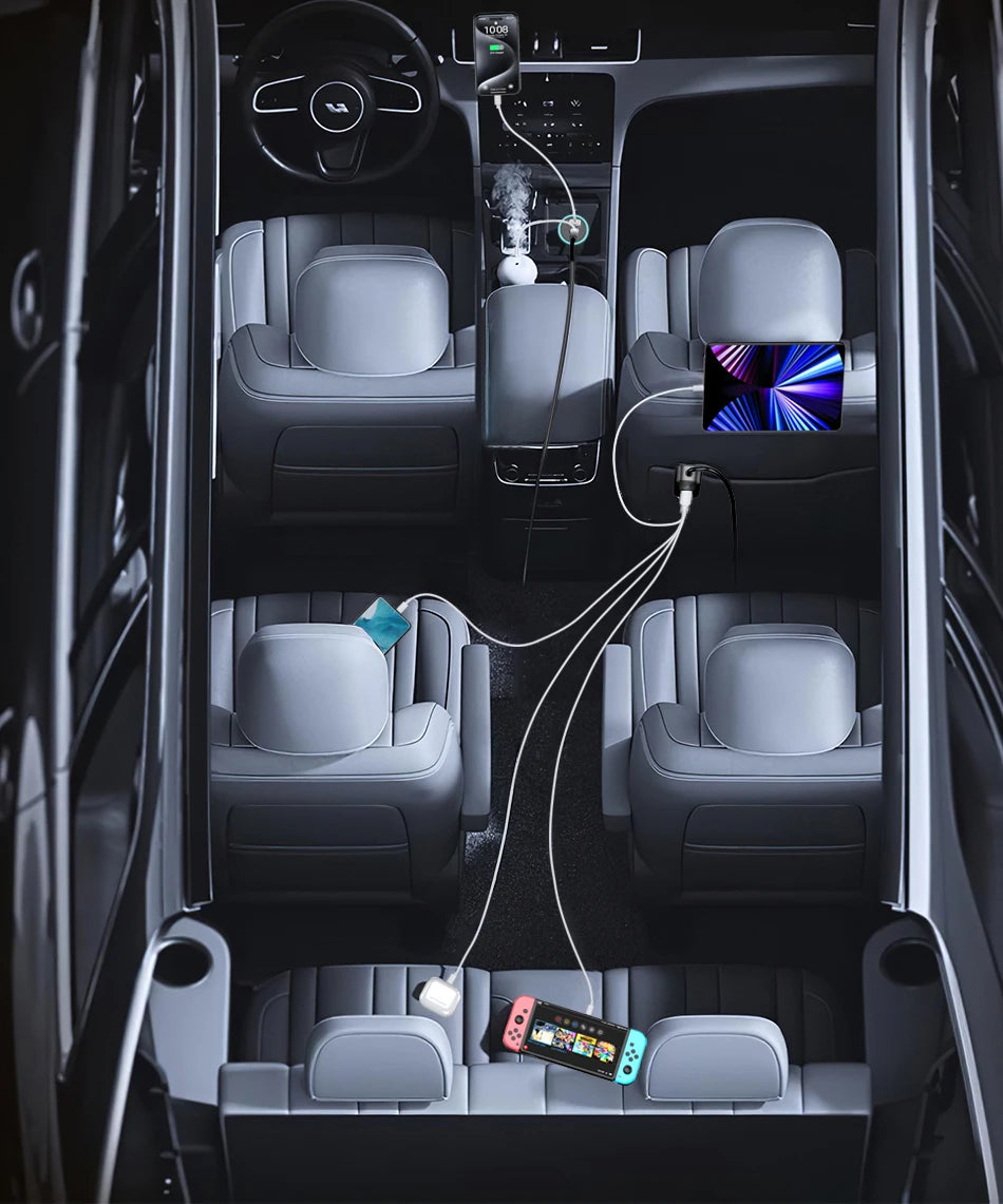 Rocoren 105W 6-Port Car Charger for Front & Back Seat
