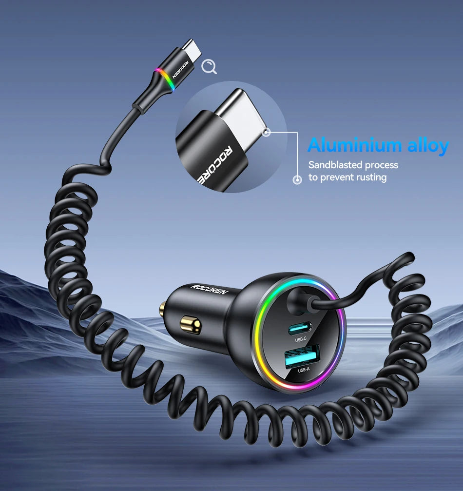 Rocoren 70W Car Charger with Spring Cable