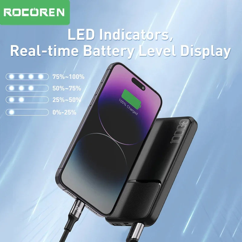 Rocoren 10000mAh Power Bank | 20W Fast Charge, Dual USB