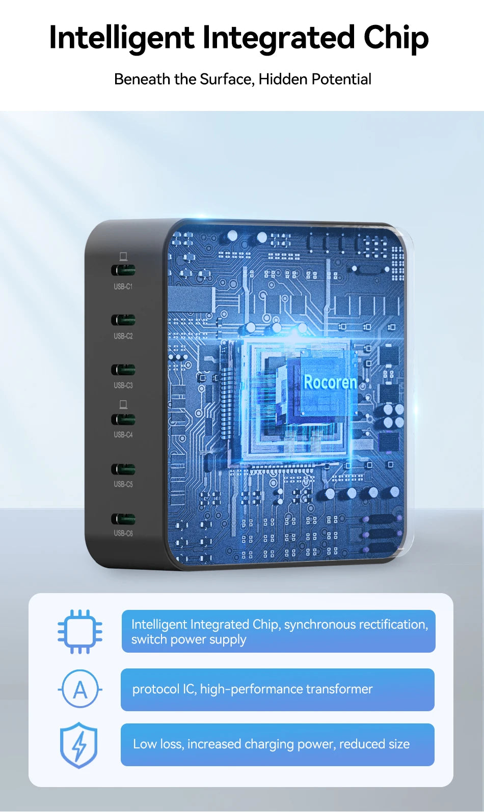 Rocoren 150W 6-Port Desktop Charger