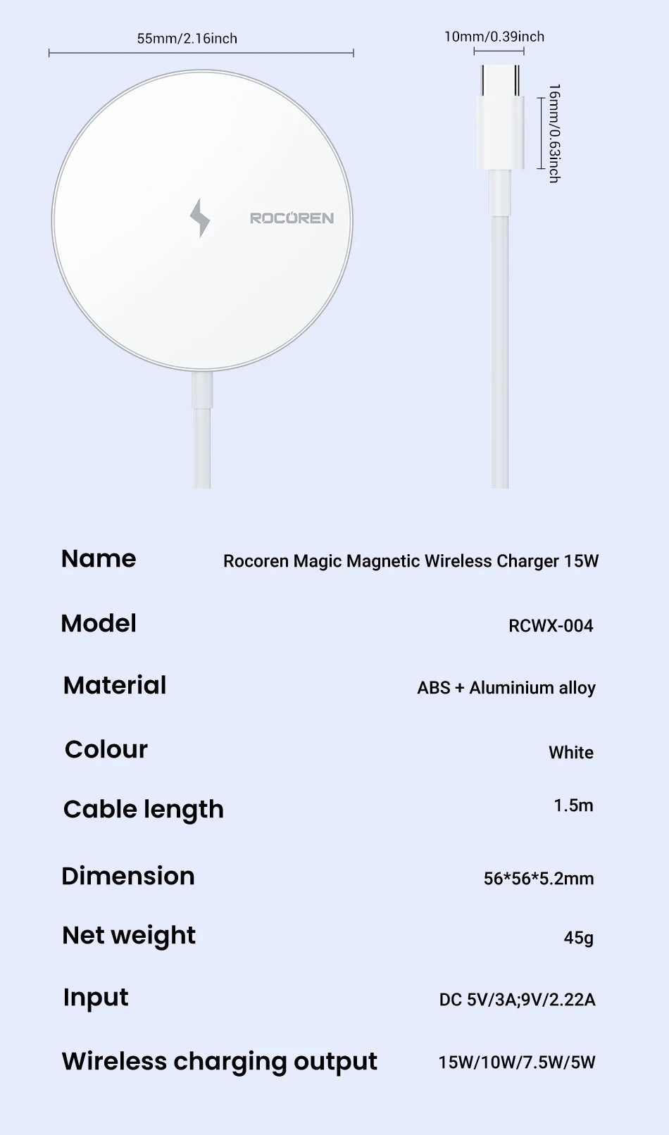 Rocoren Qi Wireless Charger 15W