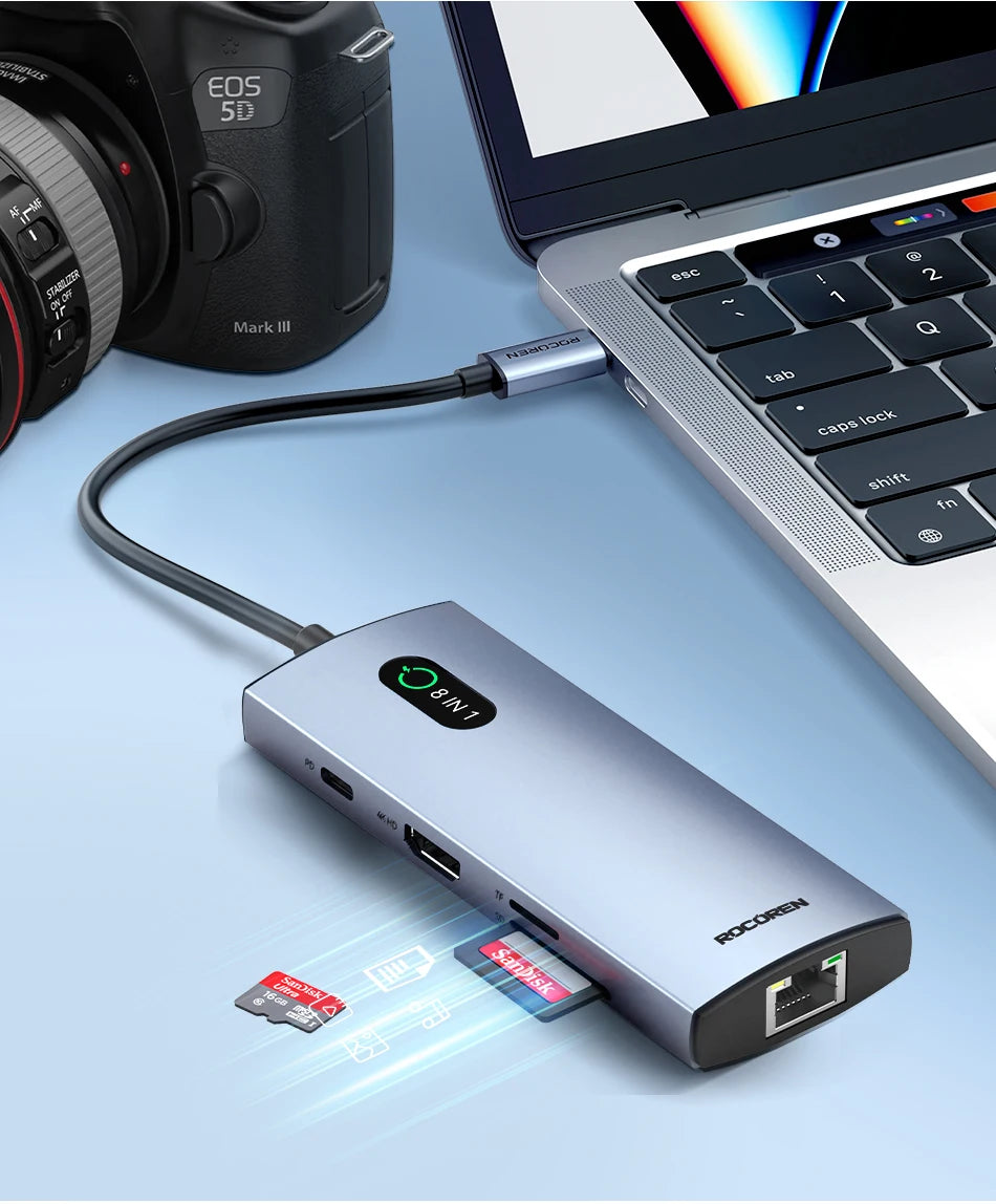 Rocoren 11 in 1 USB C Hub PD 100W RJ45 SD Reader USB 3.0 Splitter 8 in 1 Dock Station For Macbook Air Pro Samsung Xiaomi Laptop