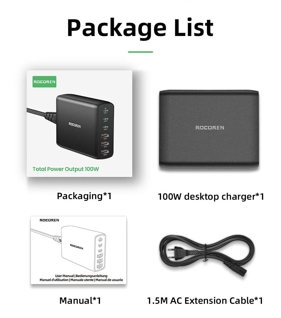 Rocoren 100W 6-Port Desktop Charger
