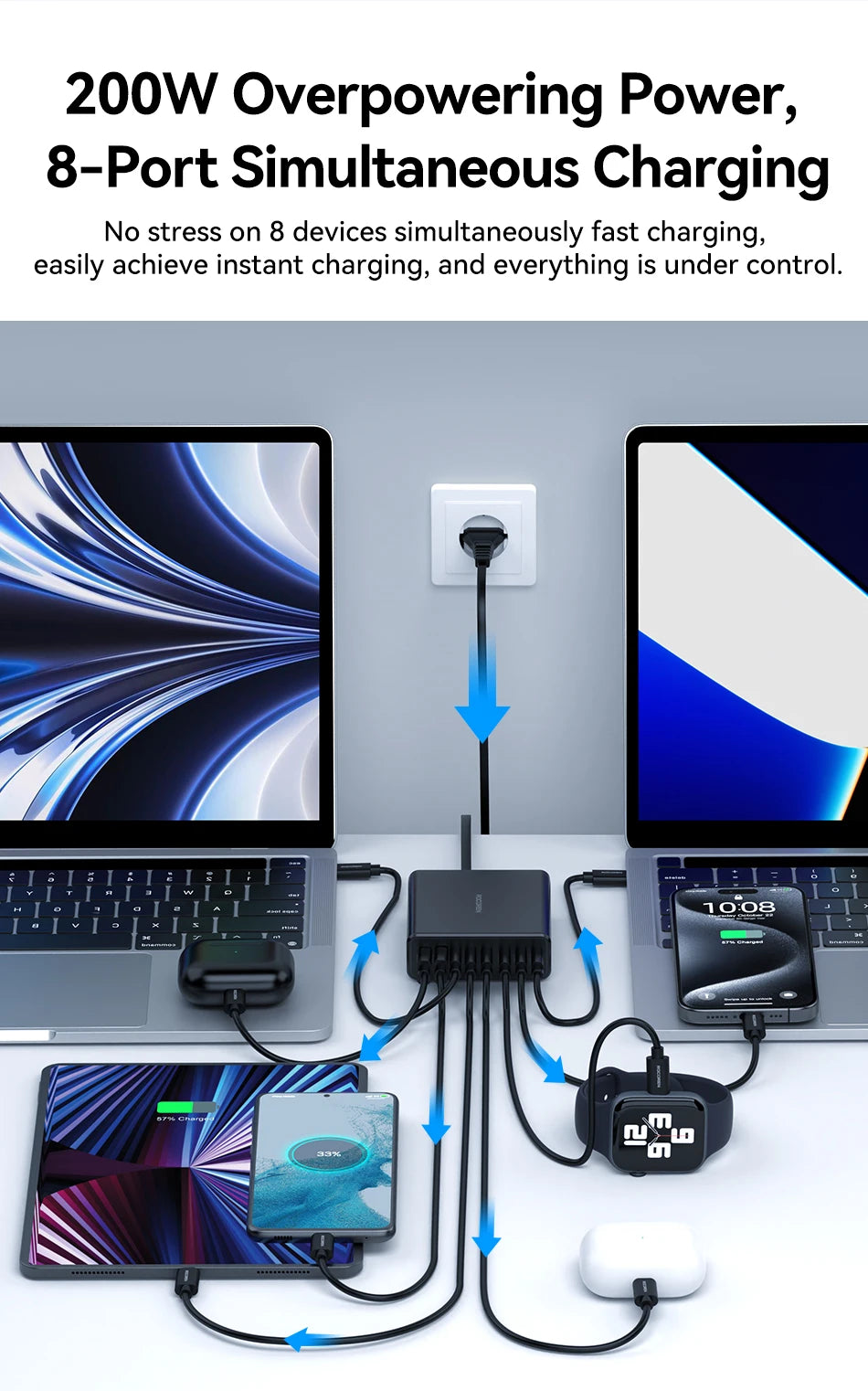 Rocoren 200W 8-Port Desktop Charger