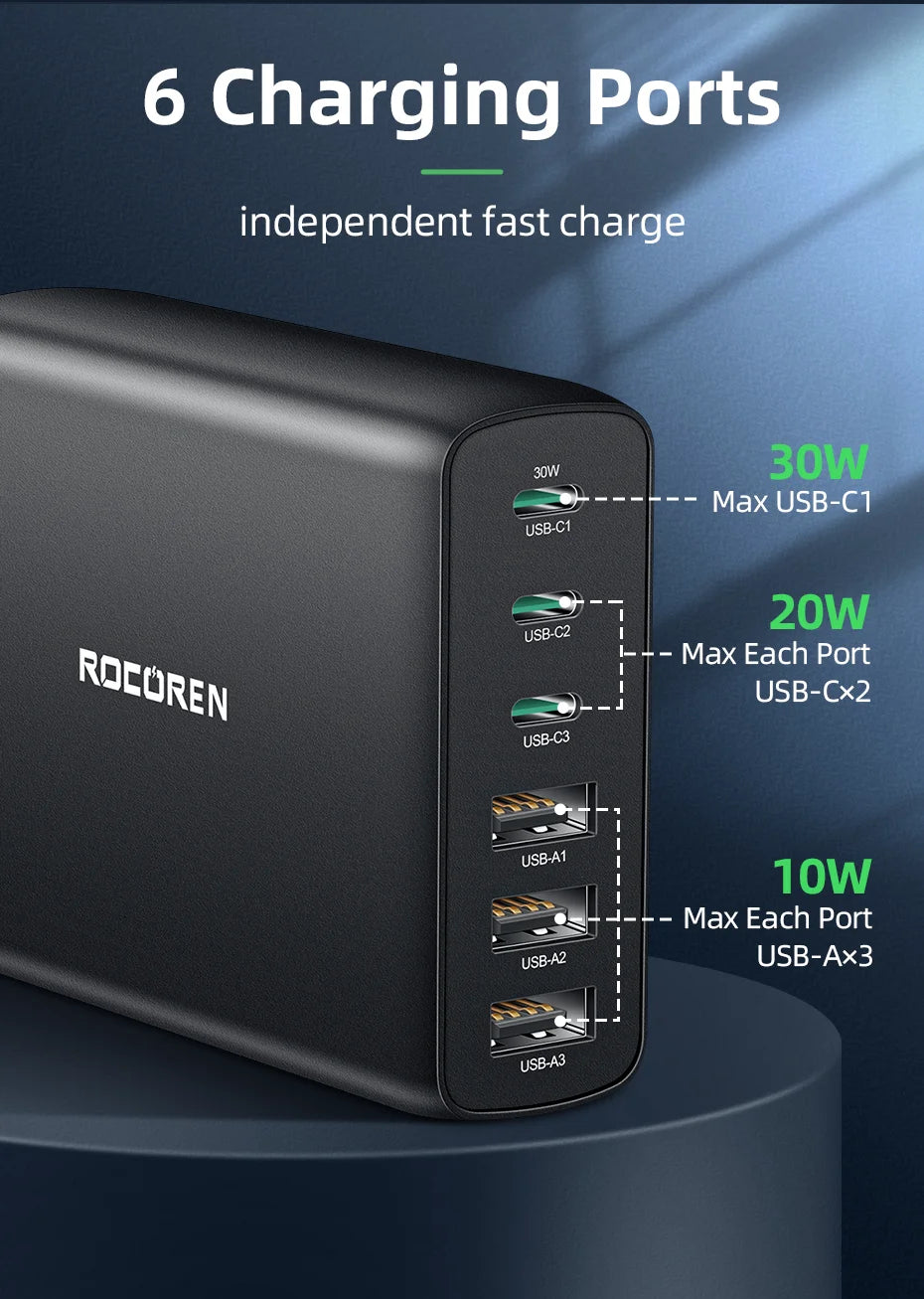 Rocoren 100W 6-Port Desktop Charger