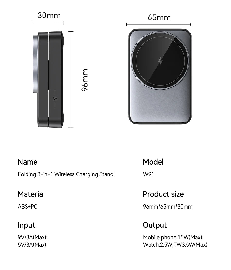 Rocoren Portable 3-in-1 Wireless Charger with Night Light