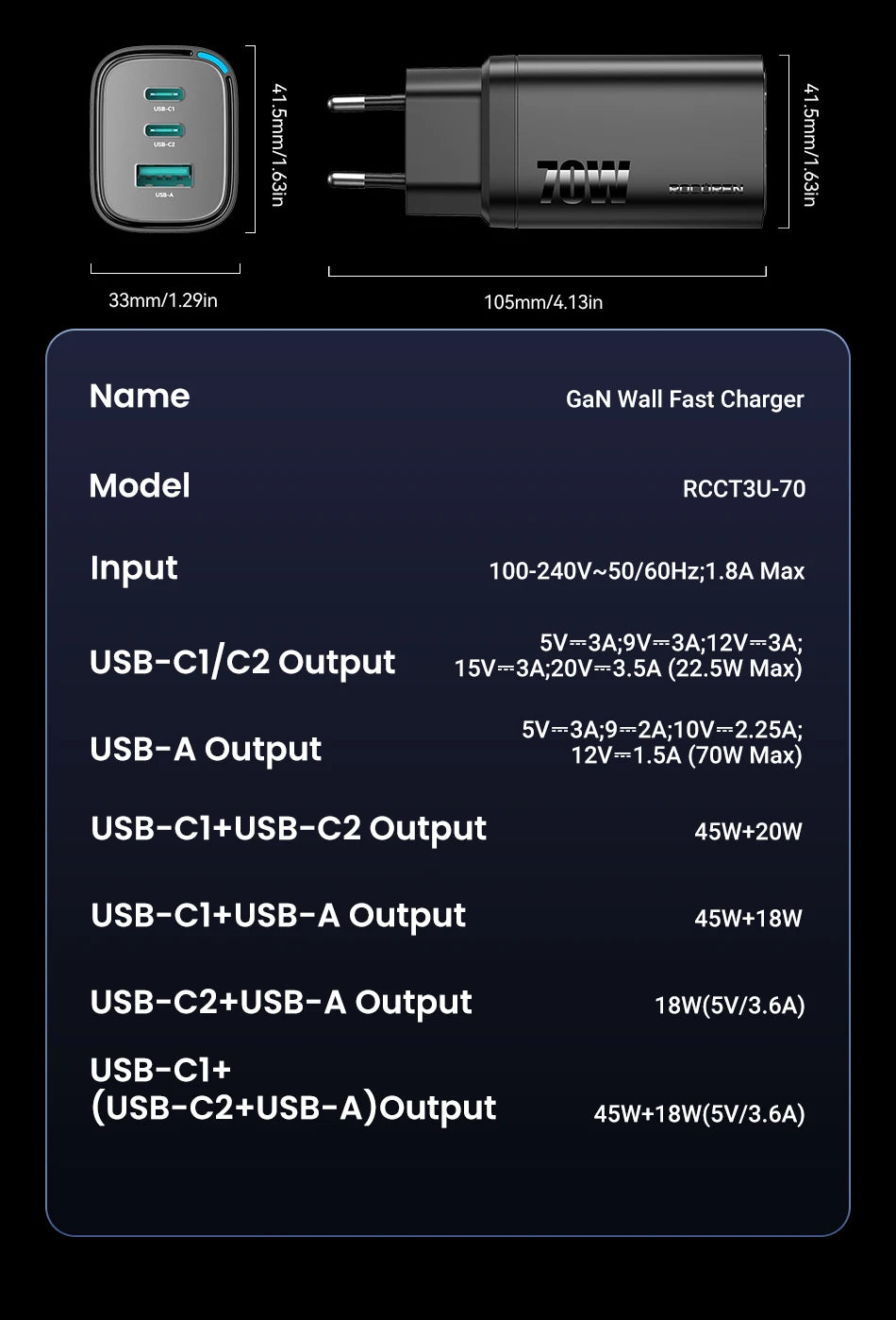 70W GaN Charger for Laptop & Phone