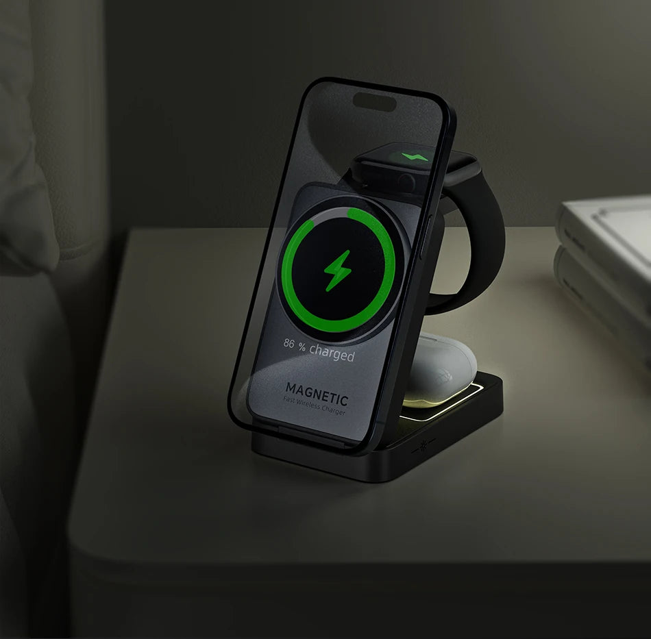 Rocoren Portable 3-in-1 Wireless Charger with Night Light