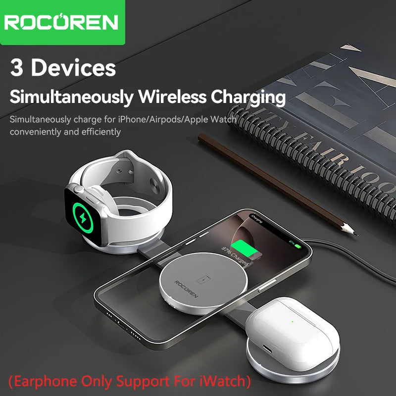 Rocoren Magnetic 3-in-1 Wireless Charging Station
