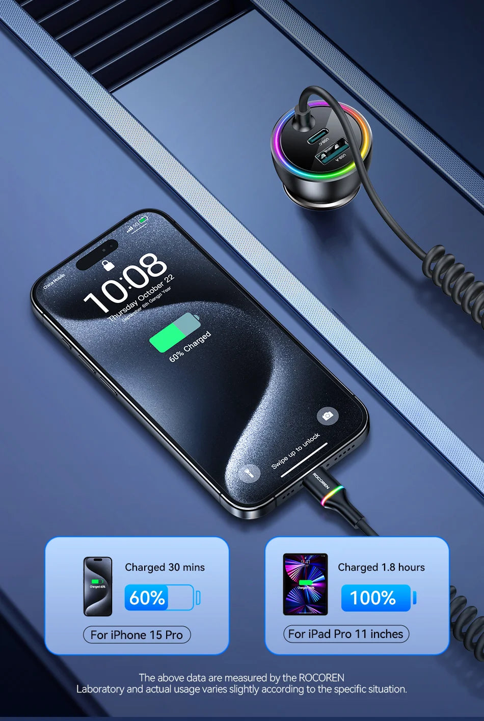 Rocoren 70W Car Charger with Spring Cable