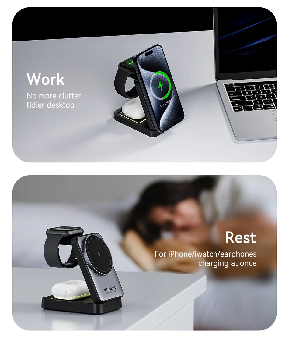 Rocoren Portable 3-in-1 Wireless Charger with Night Light