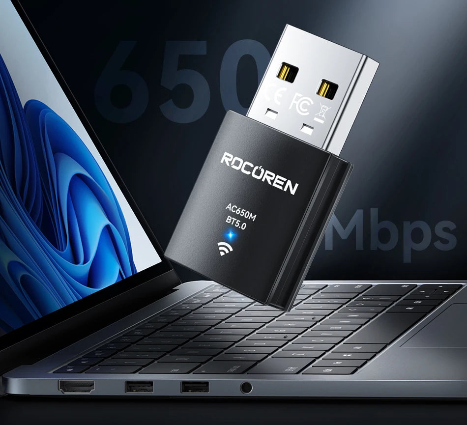 Rocoren Mini Wifi Bluetooth 2 in 1 USB Wireless Adapter Bluetooth 5.0 Wireless Transmission for PC Laptop Mouse Network Card