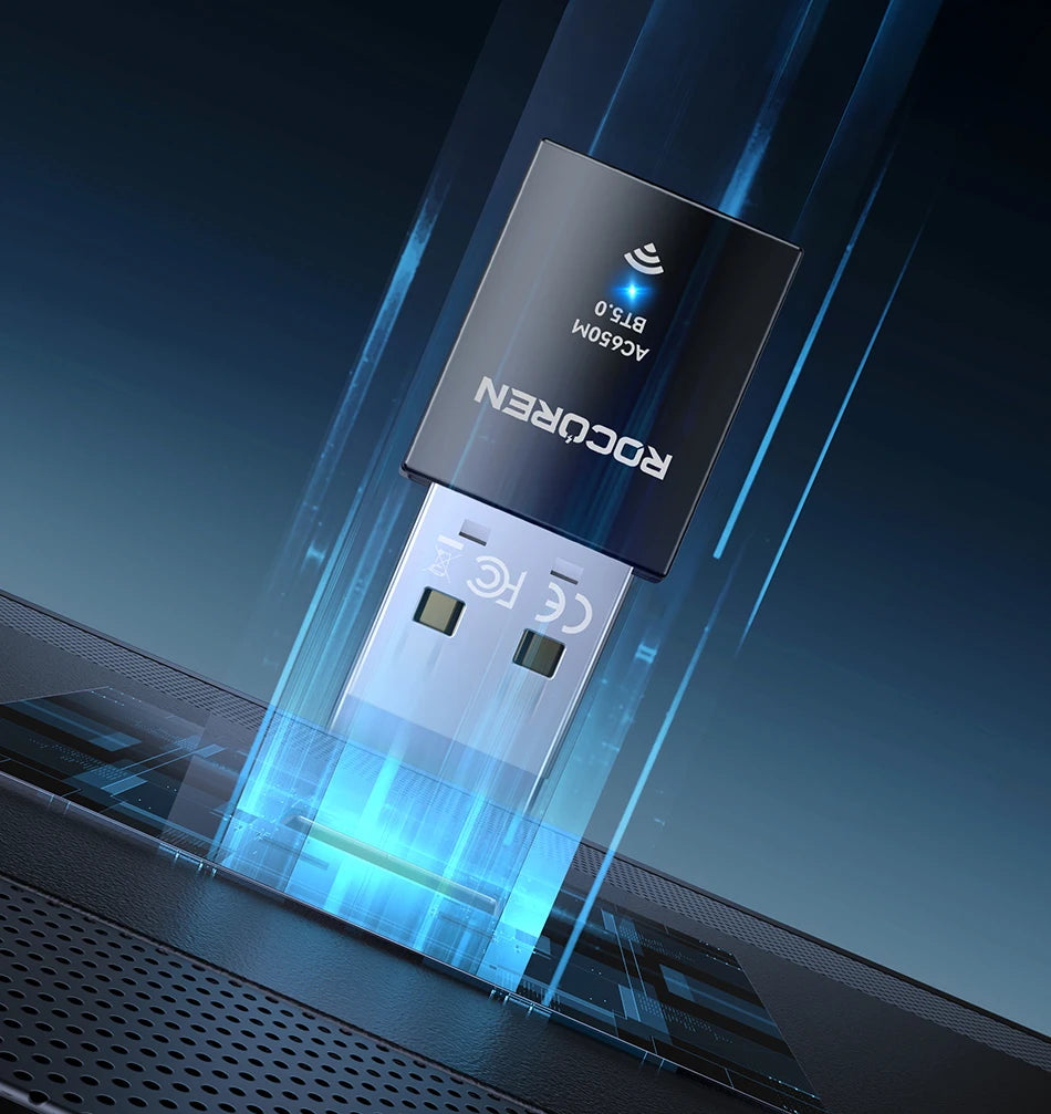 Rocoren Mini Wifi Bluetooth 2 in 1 USB Wireless Adapter Bluetooth 5.0 Wireless Transmission for PC Laptop Mouse Network Card