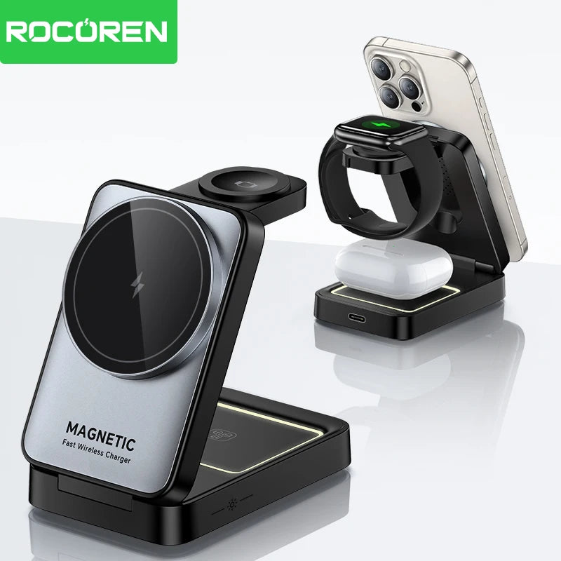 Rocoren Portable 3-in-1 Wireless Charger with Night Light