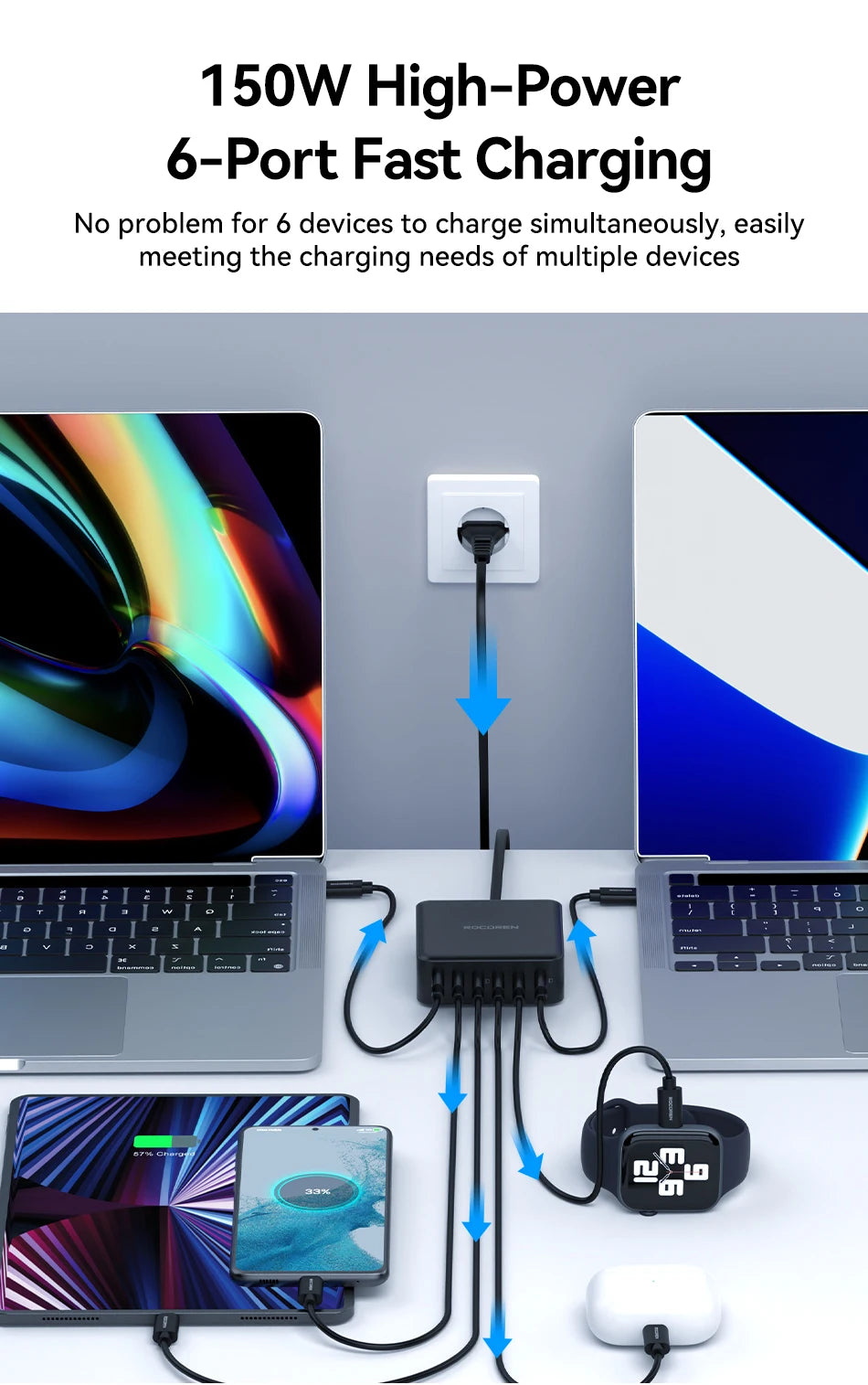 Rocoren 150W 6-Port Desktop Charger
