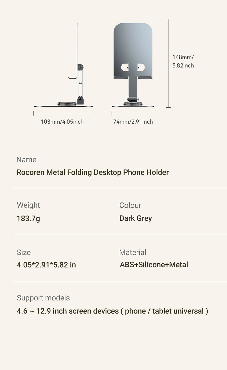 Rocoren Foldable Metal Phone Stand with 360° Rotation